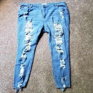 Almost Famous Light Wash Relaxed Fit Destructed Jeans size 18